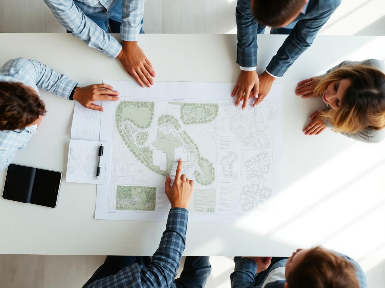 Stoneworks team reviewing landscape plans