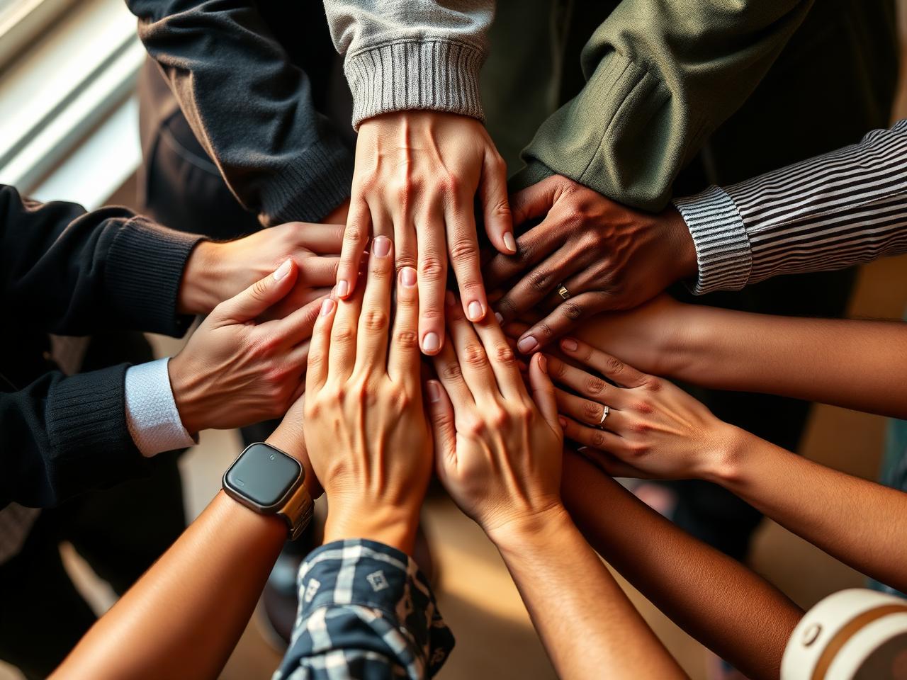 Hands joined together symbolizing teamwork